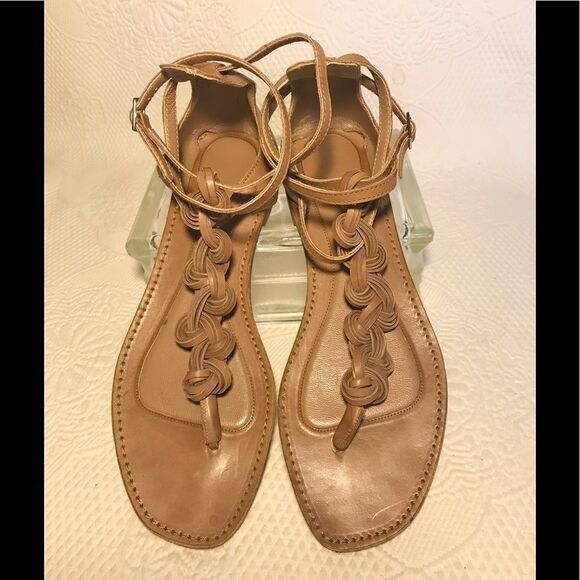 SIGERSON MORRISON tan ankle strap flat sandal 8 - Picture 2 of 7